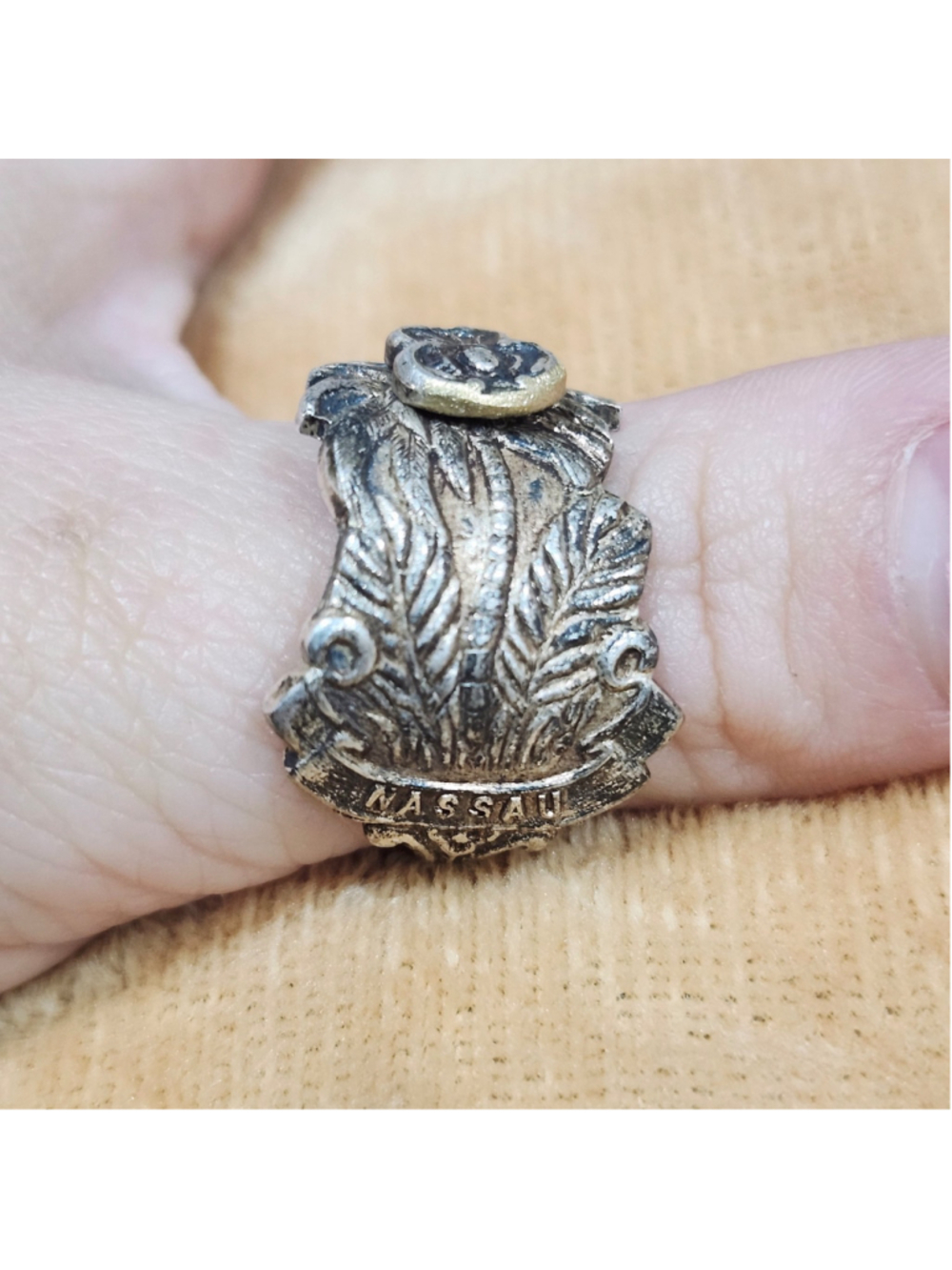 Vintage NASSAU BAHAMAS Palm Tree Silverplate Souvenir Spoon Ring Size 11
